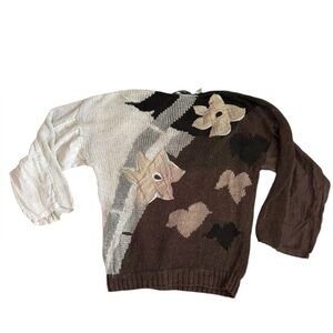 Umberto Ginocchietti women’s appliqué Diagonal Split cable Knit Sweater 90’s